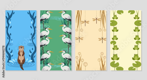 Cute Otter, Herons, Dragonflies, and Frogs - Nature Collection