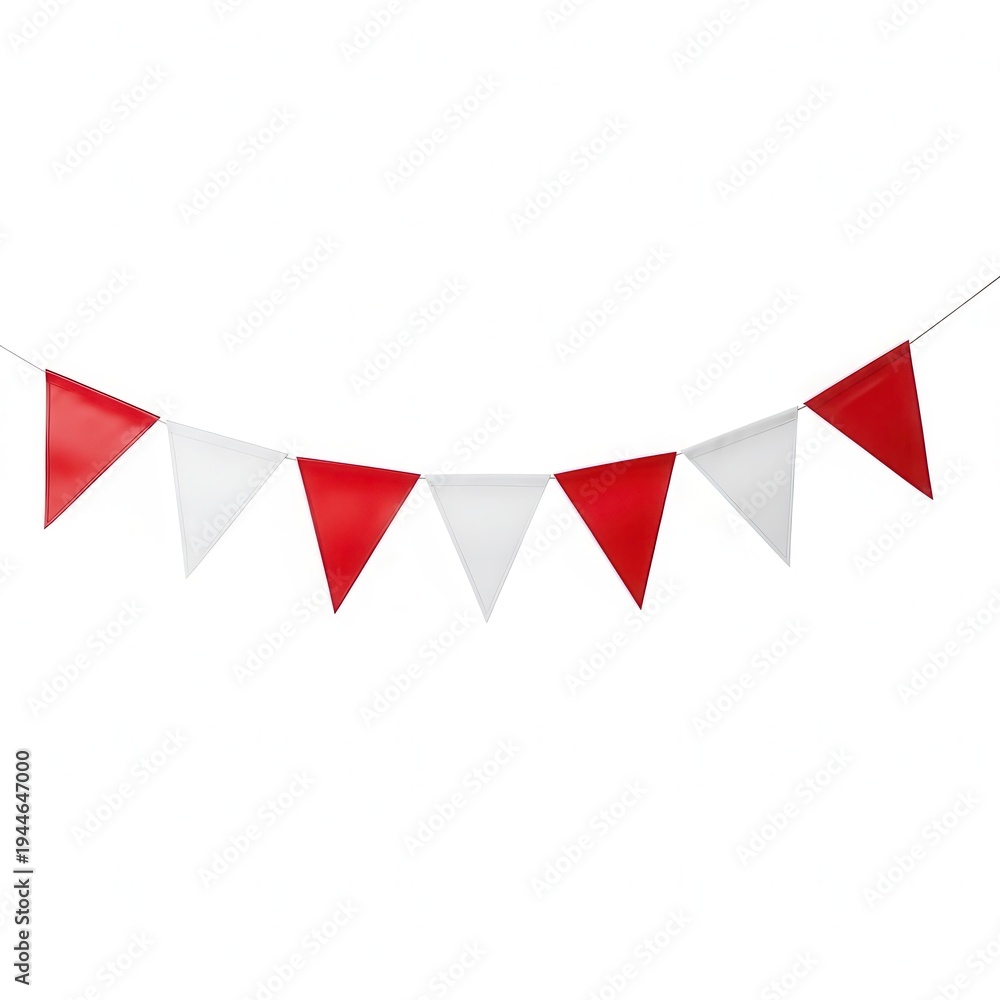 Fototapeta premium A red and white triangular pennant banner on a string