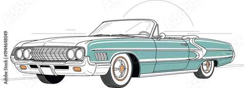 This beautiful classic American vintage convertible car, with its striking light blue paint and timeless design, evokes a sense of nostalgia and freedom.