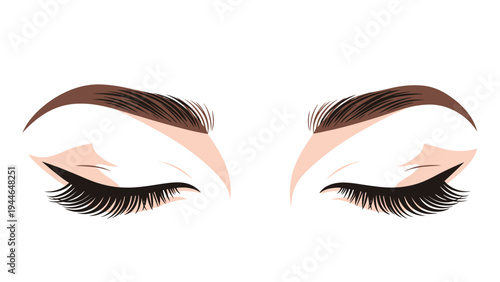 Beautiful illustration of closed female eyes with perfectly shaped eyebrows and long thick eyelashes for beauty and makeup concepts.