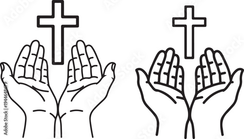 Hands holding a cross symbol, prayer and faith concept