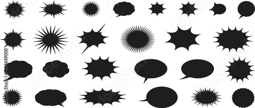 A Vibrant Set of Twenty Comic Book-Style Speech Bubbles and Starbursts - Isolated on White Background