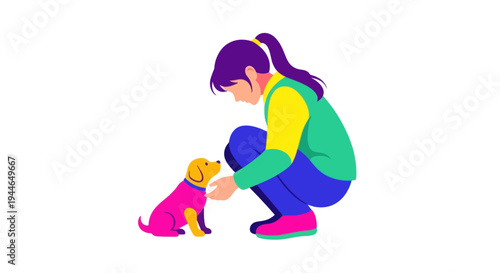 Young girl interacting with a playful puppy, teaching and bonding