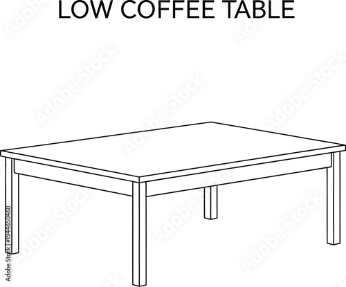 Simple line art drawing illustrating a rectangular low coffee table design perfect for modern living room furniture concepts