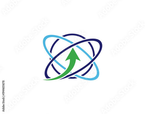 Abstract geometric design with arrow and orbital rings