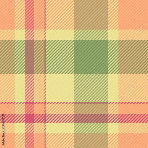 Fibrous plaid pattern texture, package fabric background vector. Femininity check tartan textile seamless in orange and yellow colors.