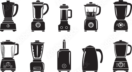 Set of Kitchen Blender and Electric Kettle silhouette vector design