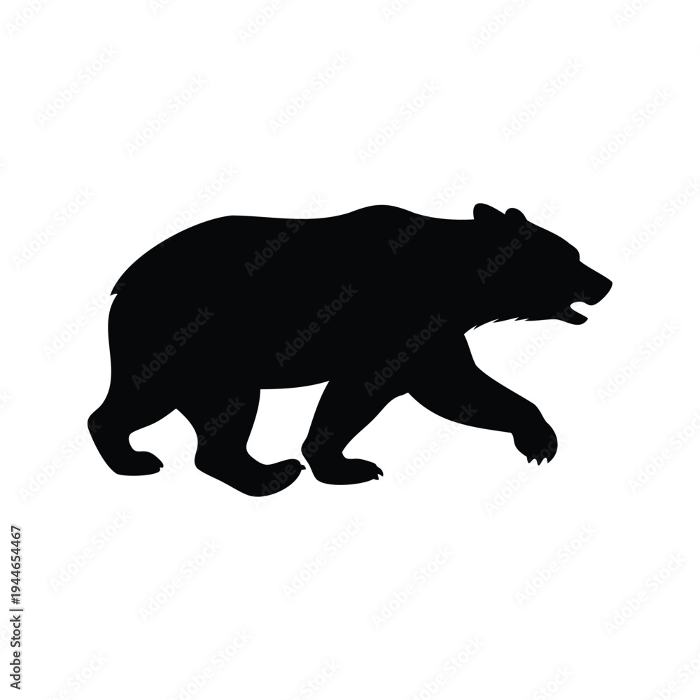 Fototapeta premium bear running silhouette vector illustration, Black and white silhouette of a bear walking, vector illustration design