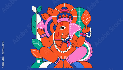 Modern Abstract Ganesha Hindu Elephant God Illustration