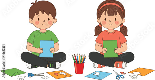 Cheerful Little Boy Playing Bamboo Flute Surrounded By Vibrant Musical Notes Vector Illustration For Kids Music Education School Lessons And Hobbies