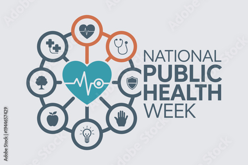 National Public Health Week Awareness Infographic with Heart Pulse and Wellness Icons for Community Medical and Healthy Living Campaigns