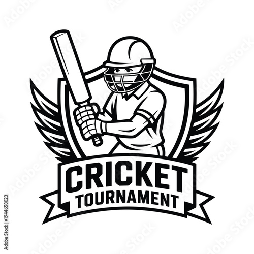 Illustrative Emblem of a Cricket Player Holding a Bat Ready to Strike During a Tournament
