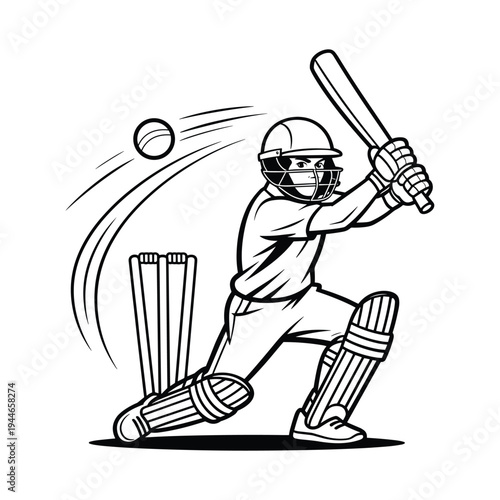 Professional cricket player in action hitting a ball during a competitive game with wickets behind