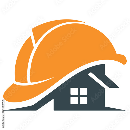 Hard hat resting on top of a house illustration symbolizing home safety and construction