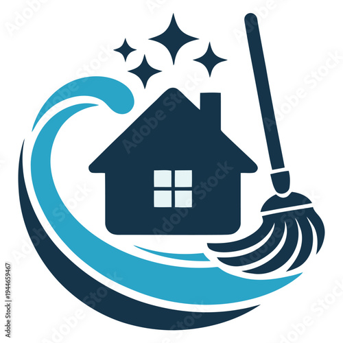 Magical cleaning wand transforming a house with sparkling effects