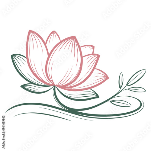 Graceful lotus flower emerging from calm waters with delicate petals