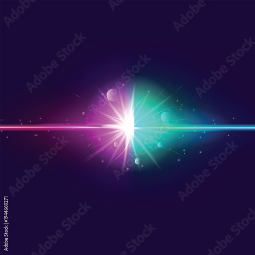 Vector light beam effect with colorful rays and sparkles