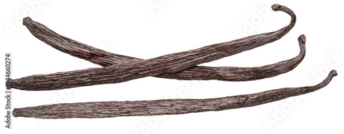 Konstfotografi Dry vanilla fruit beans or vanilla sticks on white background