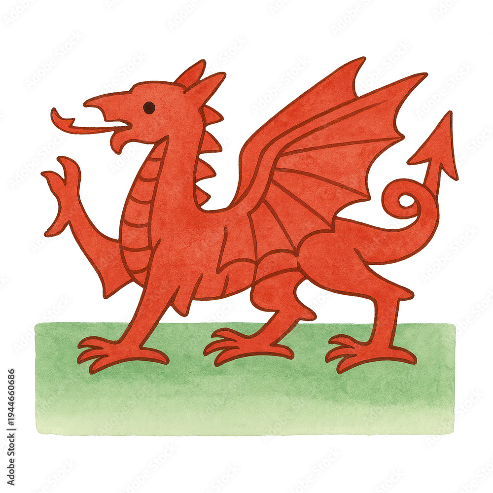 Fototapeta premium PNG Red dragon on green field