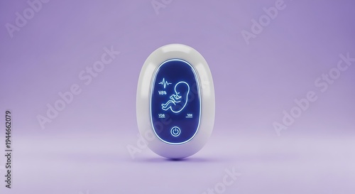 A small white and blue fetal heart rate monitor on a purple background