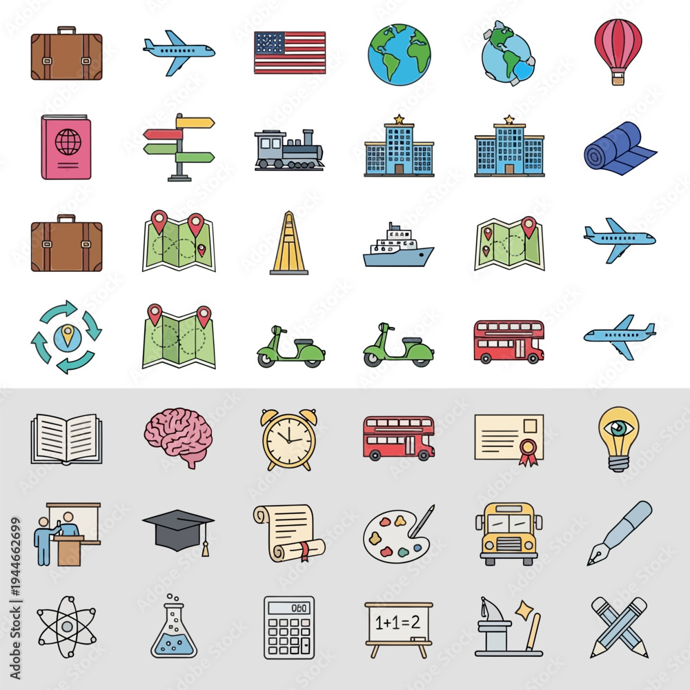 Obraz premium Travel and education icons