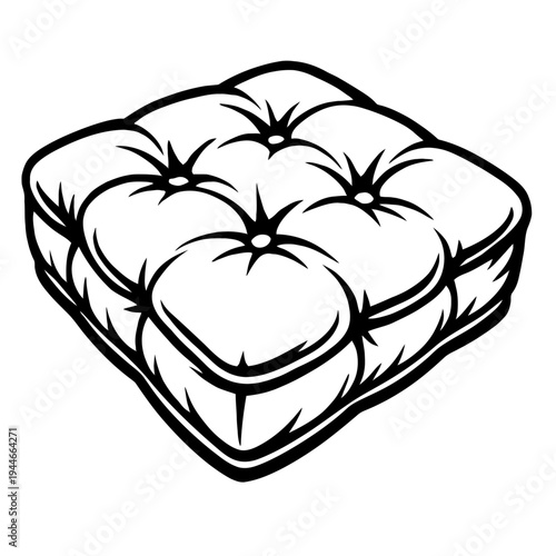 Tufted Pillow Icon Vector - Classic Symbol for Comfort, Relaxation, and Home Decor