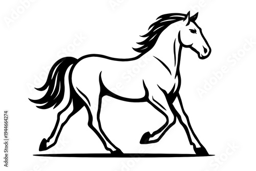 Trotting Horse Vector Graphic - Graceful Black and White Illustration
