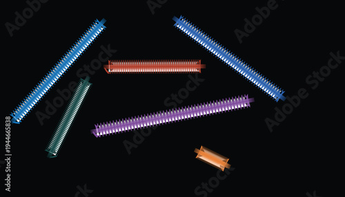 Abstract colorful spiky geometric shapes on black background generative art