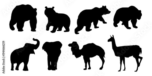 Hen or Chicken, rooster and chicks silhouette set. hen, rooster and chicks isolated farm animal silhouette icon vector collection.