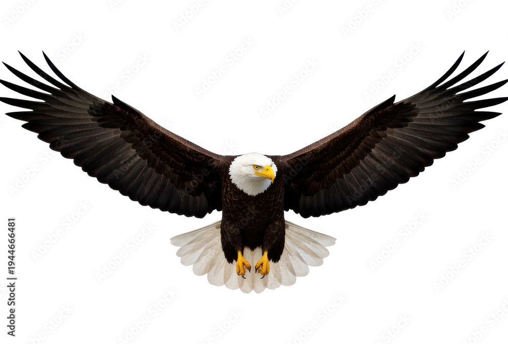 Fototapeta premium PNG Majestic bald eagle soaring skyward.