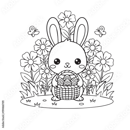 activity, baby chick, basket, black and white, bold lines, bunny, cartoon, chick, children, classroom, clipart, coloring book, coloring page, craft, cute, cute animals, doodle, easter, easter bunny, e