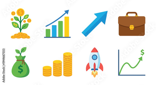 Financial growth and business success illustrated with colorful icons