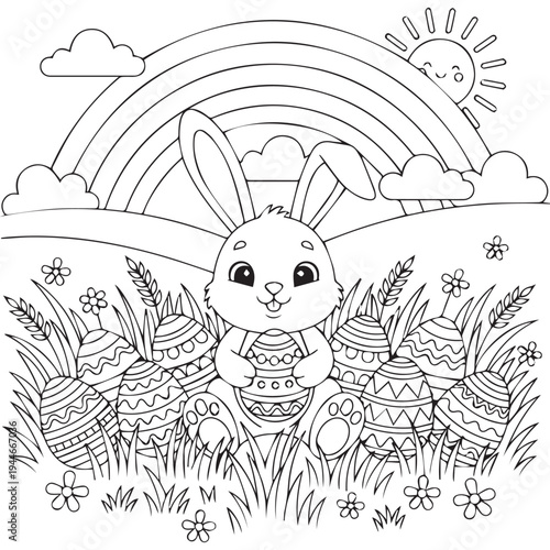 activity, baby chick, basket, black and white, bold lines, bunny, cartoon, chick, children, classroom, clipart, coloring book, coloring page, craft, cute, cute animals, doodle, easter, easter bunny, e