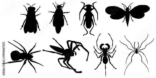 Hen or Chicken, rooster and chicks silhouette set. hen, rooster and chicks isolated farm animal silhouette icon vector collection.