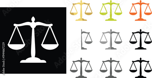 Justice scales icon set law balance symbol legal court equality judiciary concept attorney justice sign vector illustration collection isolated