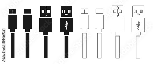 usb cable icon set vector illustration isolated on white background.