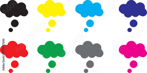 colorful thought bubble and dream cloud icon set, flat symbols
