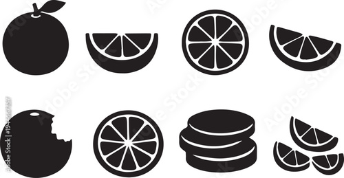 Pineapple Tropical Fruit Silhouette Icon Set Whole Slice Food Vector