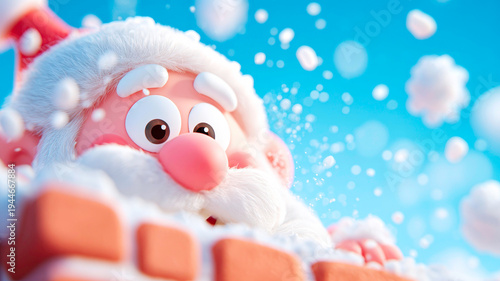 Funny Christmas Greeting Card Background Featuring Santa Claus with Head Stuck