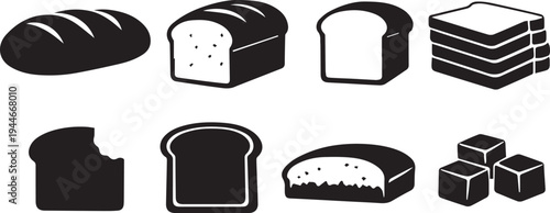 Bread Bakery Silhouette Icon Set Loaf Slice Toast Sandwich Vector