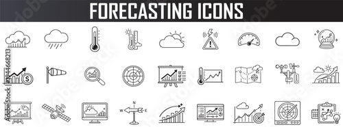 weather and business forecasting icon set, minimal outline prediction symbols