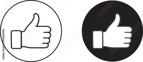 thumbs up like and approval icon set, minimal outline symbols