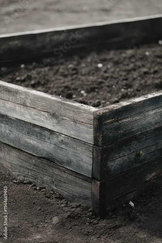 Timber bed with dark soil and wooden dibber impression
