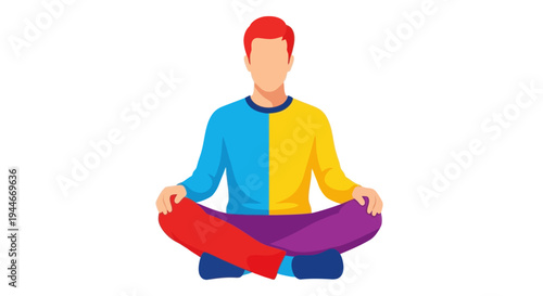 Man Meditating in Lotus Pose, Colorful Outfit, White Background