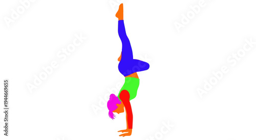 Colorful Person Doing a Handstand Pose on White Background