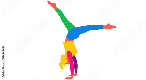 Colorful Silhouette of a Woman Performing a Handstand Split