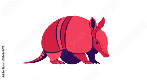 Cute Armadillo Illustration in Pink and Red Tones on White Background