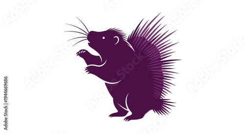 Illustration of a purple porcupine with quills spread, isolated on white