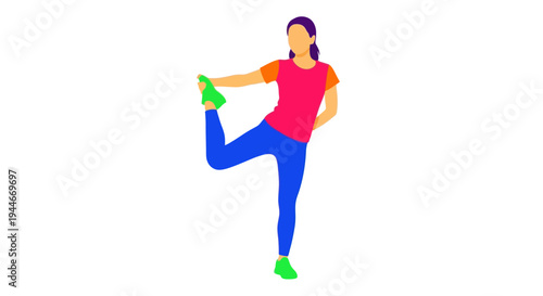 Woman stretching leg in fitness pose, healthy lifestyle, flat design