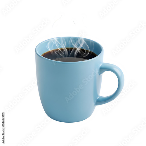 Blue mug filled with coffee isolated on white background